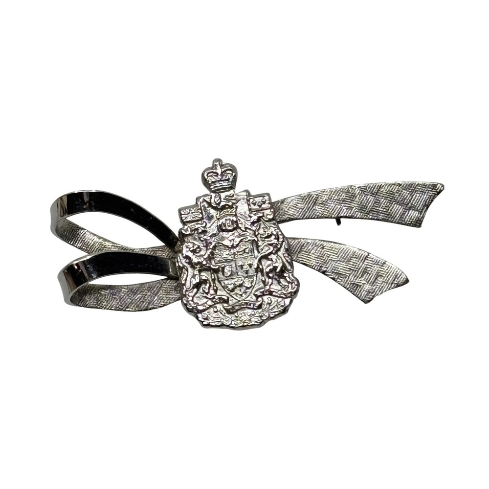 Royal Canadian Mint RCM Sterling Silver Heraldic Crest Ribbon Brooch Pin‎ 2"